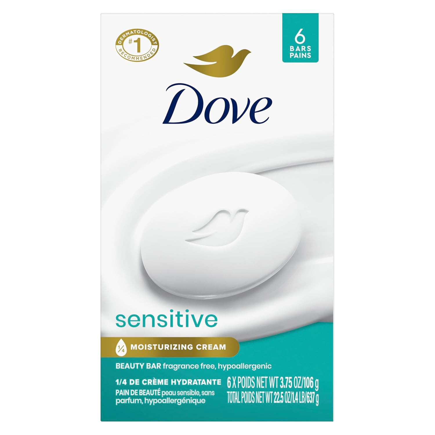Dove Beauty Bar Soap Sensitive 6 Bars 3.75 oz