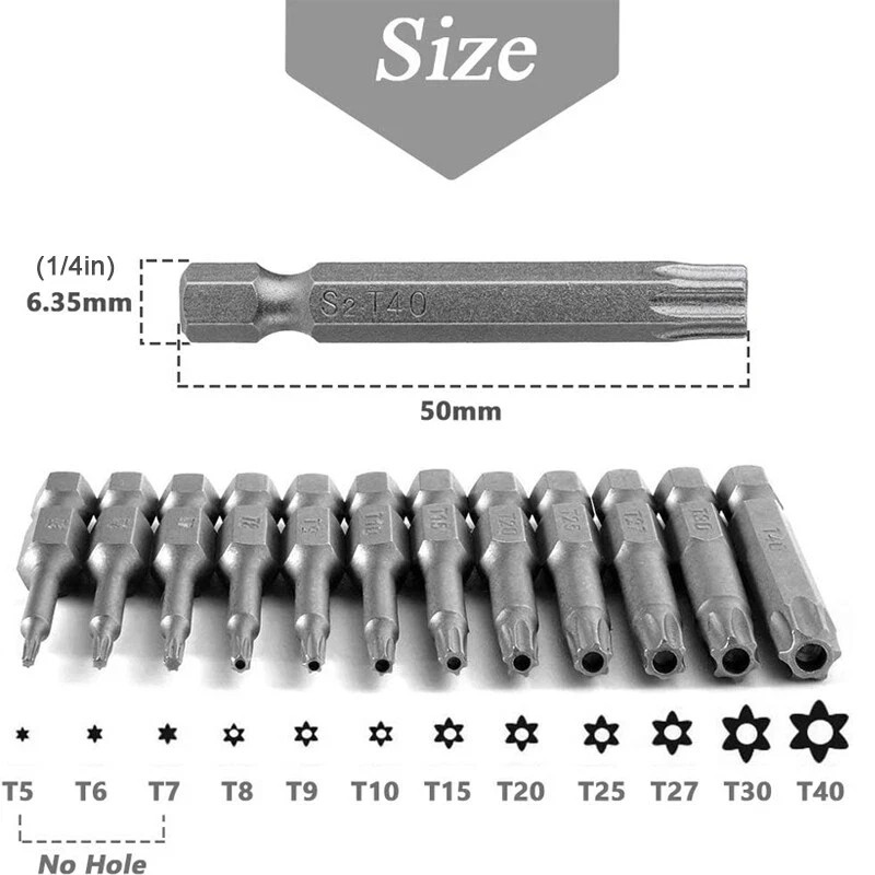 13pcs T5-T40 Magnetic Head Torx Screwdriver Bit Set Security Tamper Proof Star