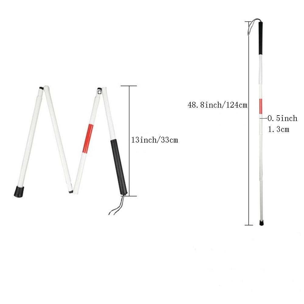 Folding Aluminum Blind Cane Reflective Red 4 Sections Walking Stick
