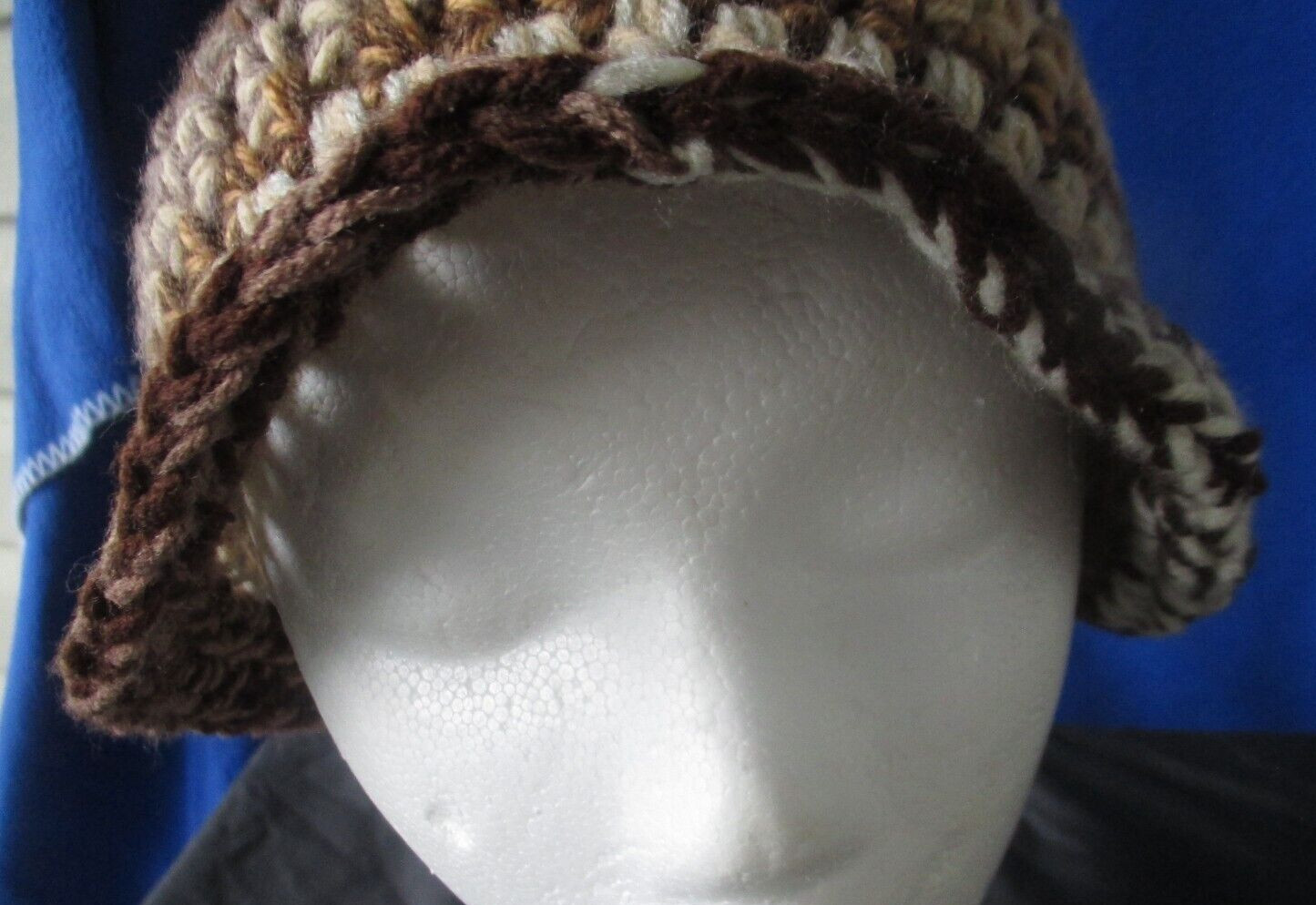 Ladies' Crocheted Bucket Hat Circular Shades of Brown & White Acrylic Adult Size