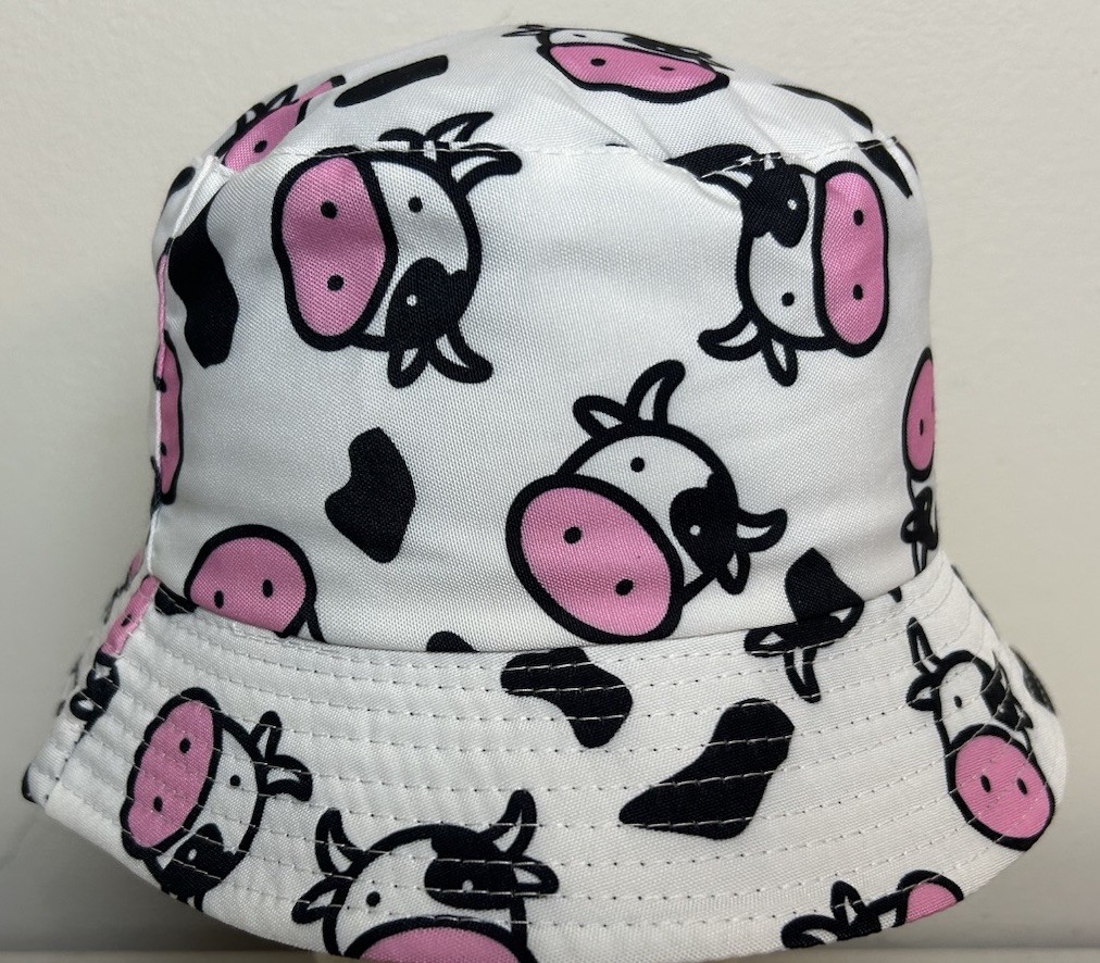 Cow Print Bucket Hat Reversible Pink White Black Cartoon Dairy Farm Festival Cap