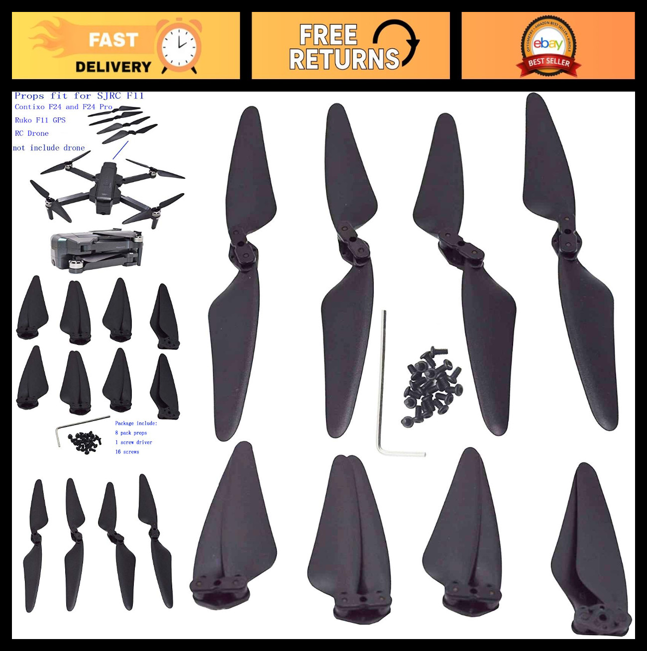 Foldable Propellers for 4K Quadcopter Drone F11, F24, F35 - 2 Sets of Blades