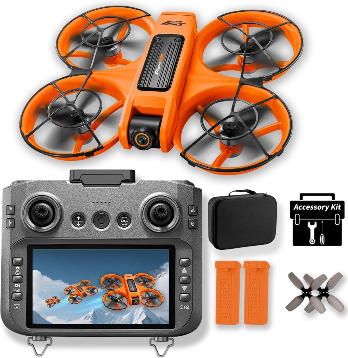 Drone with 4.5" HD Screen Remote, 2K Dual Camera Brushless Motor Quadcopter, 30