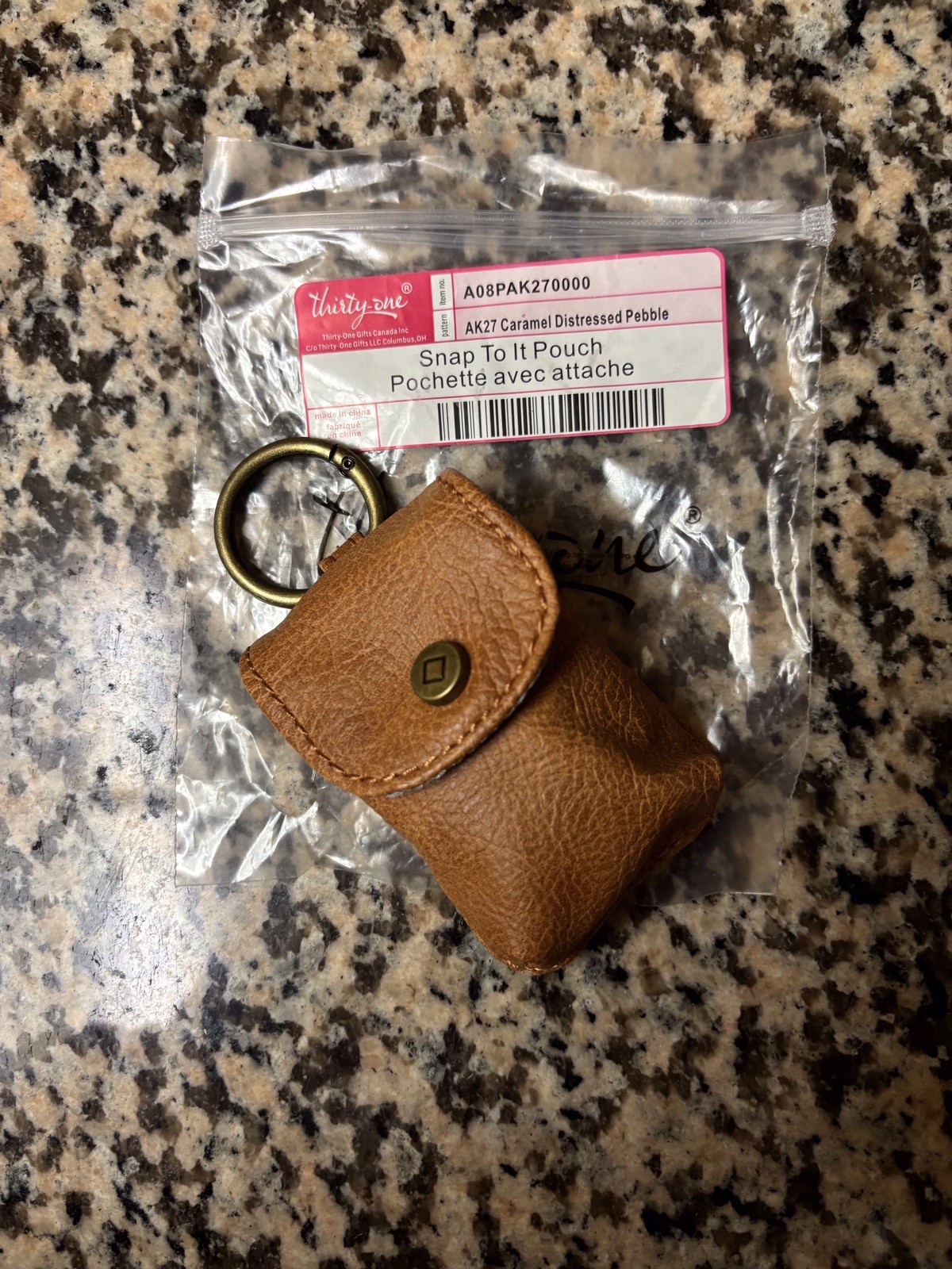 Thirty One Snap To It Pouch In Caramel Distressed Pebble Approx 2”w X  3”h New