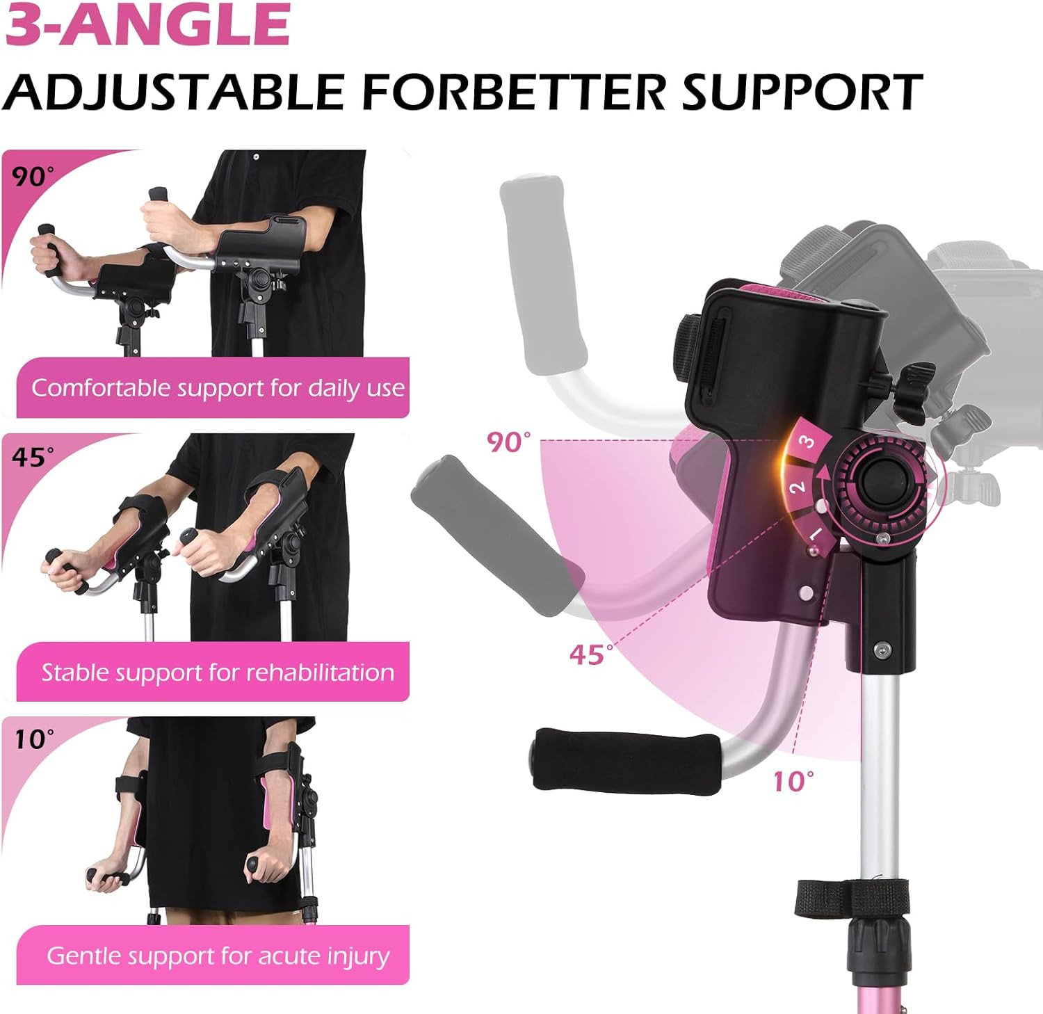Ergonomic Forearm Crutches for Adults - 3 Adjustable Angles Folding Forearm Crut