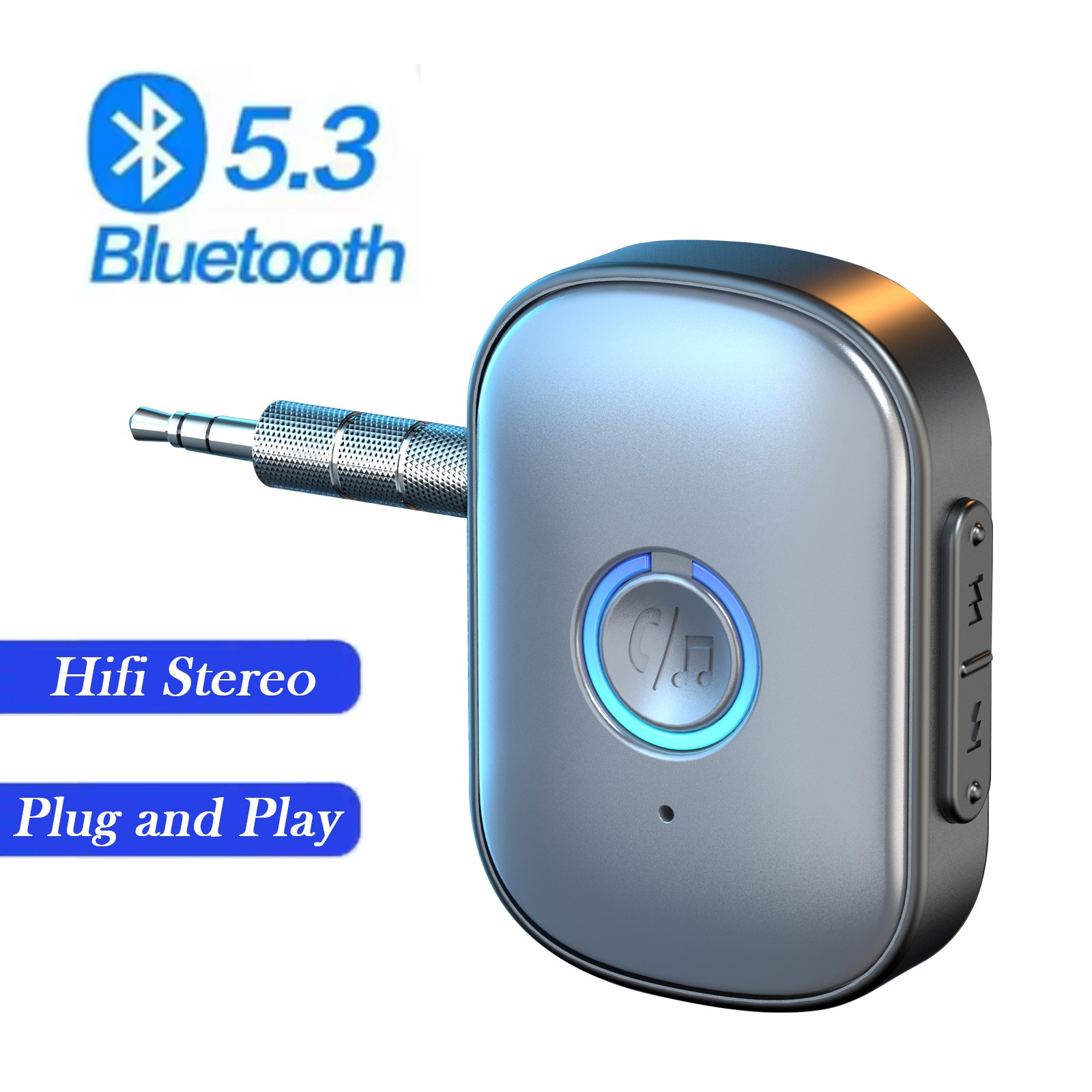 1x Bluetooth 5.3 Receiver 3.5mm AUX Car Adapter Wireless Audio Receiver for Home
