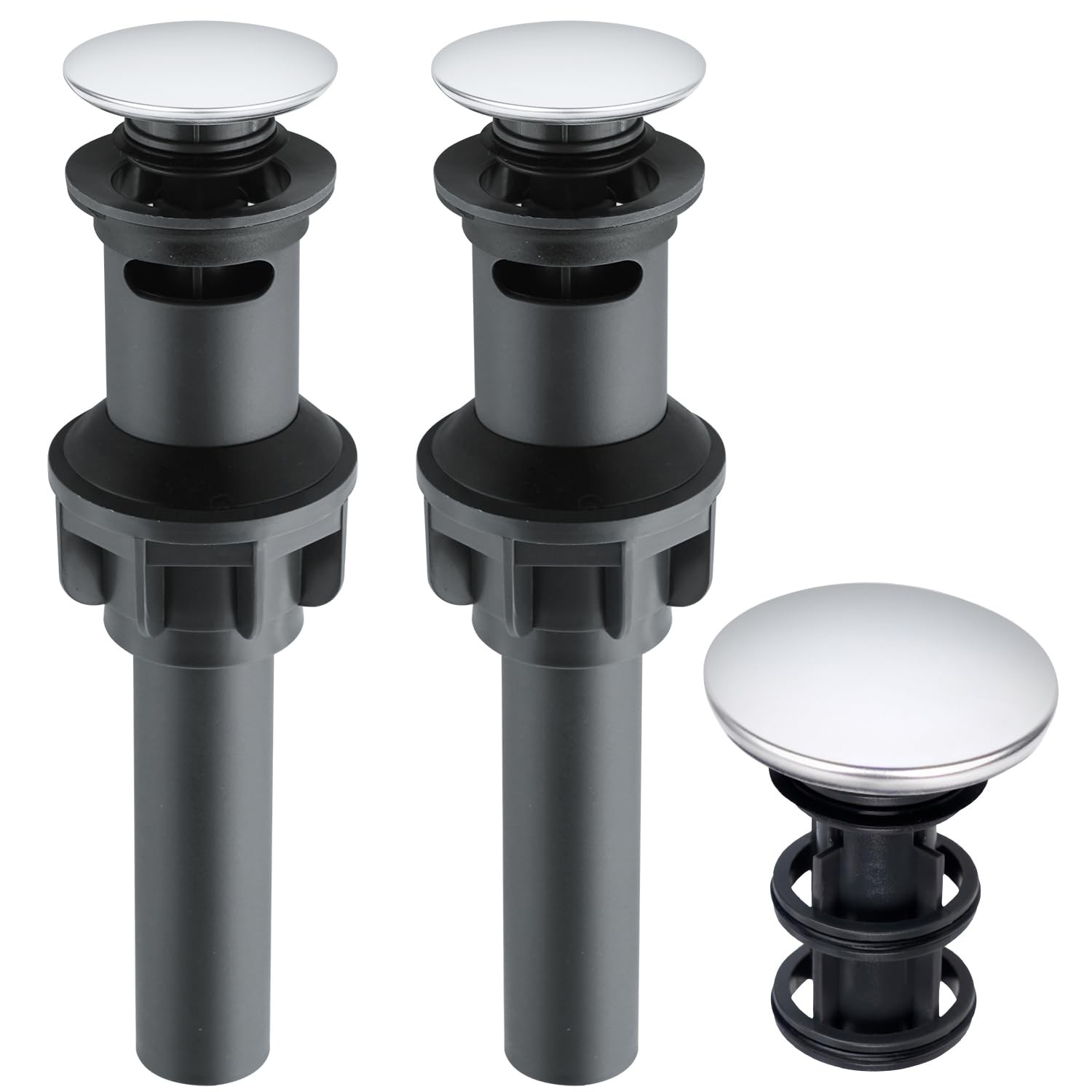 iFealClear 2 Pack Pop Up Drain Stopper with With Overflow, 2*polished Chrome