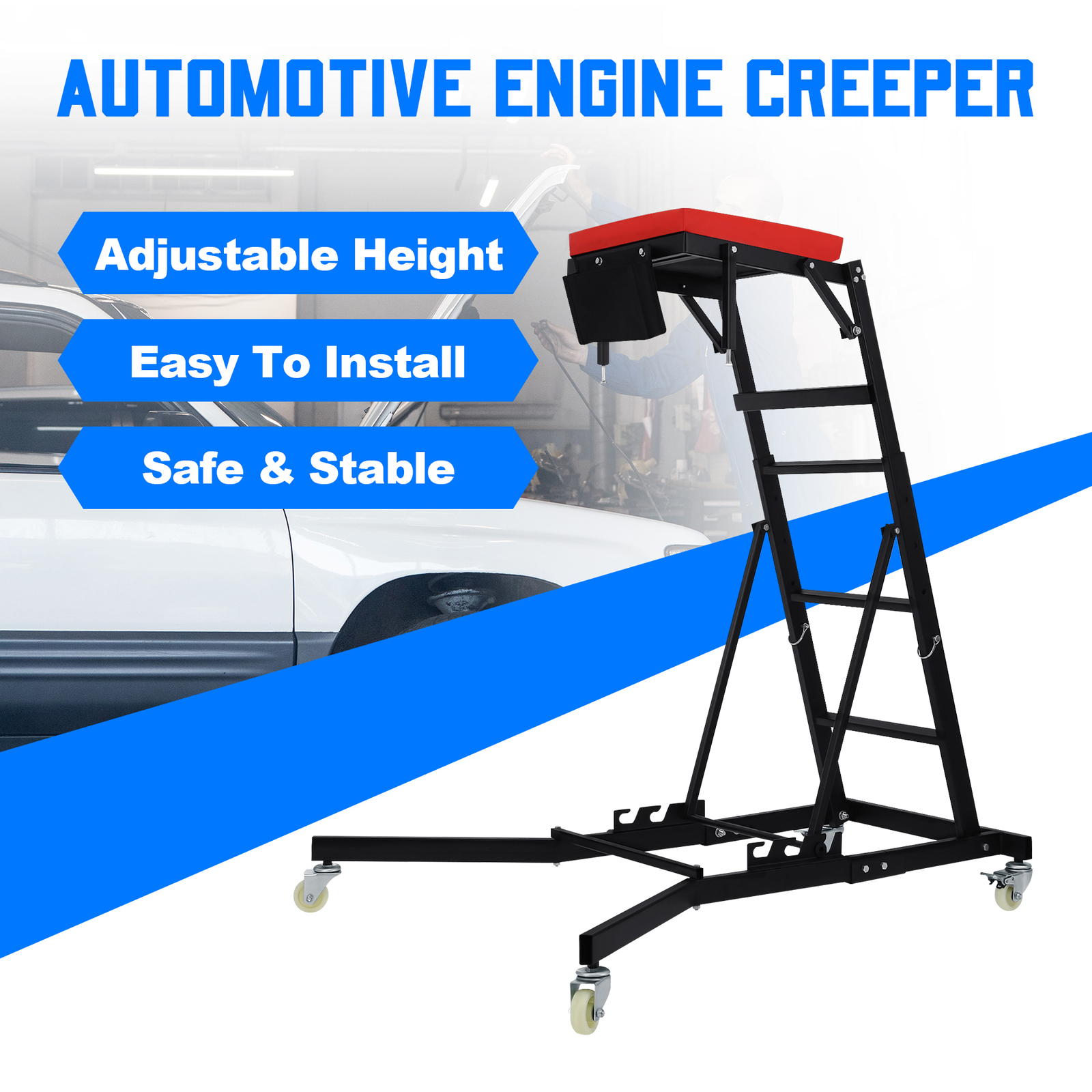 400lbs Engine Access Topside Workshop Creeper Adjustable Height Ladder 4 Wheels