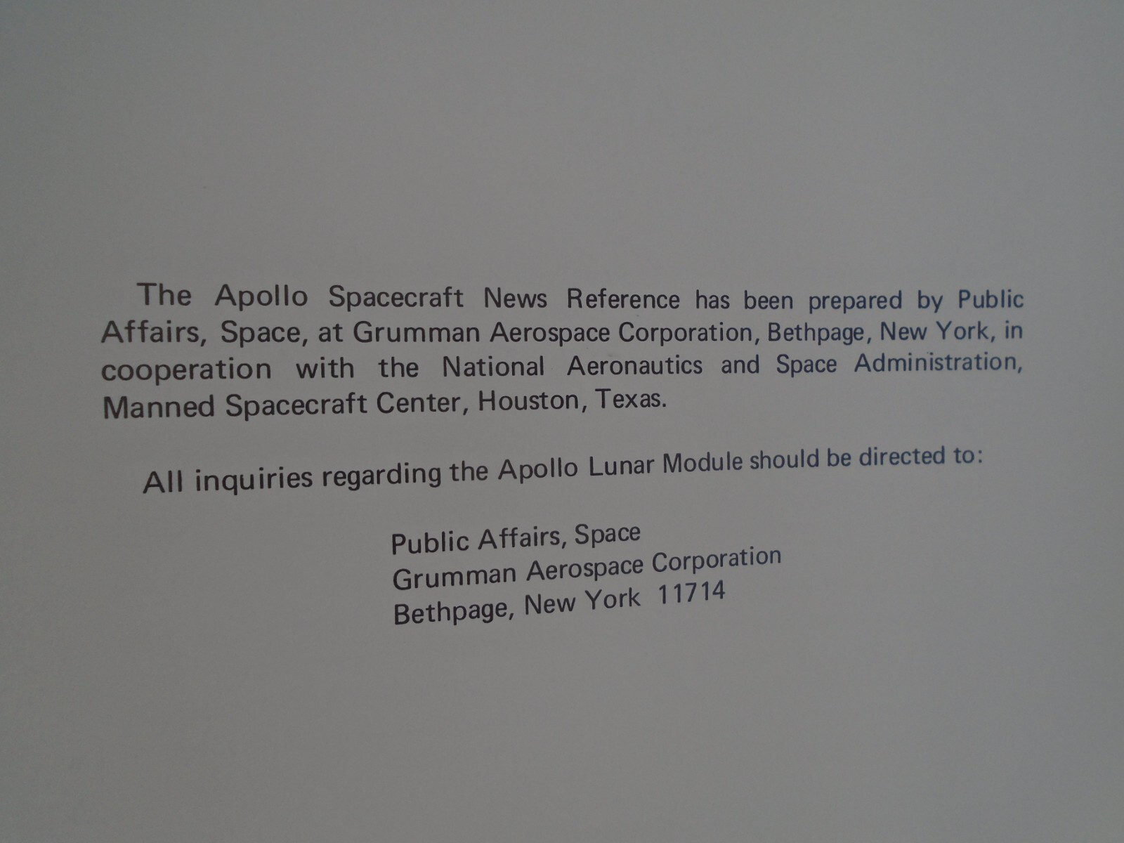 Nasa Apollo Spacecraft News Reference Lunar module Binder
