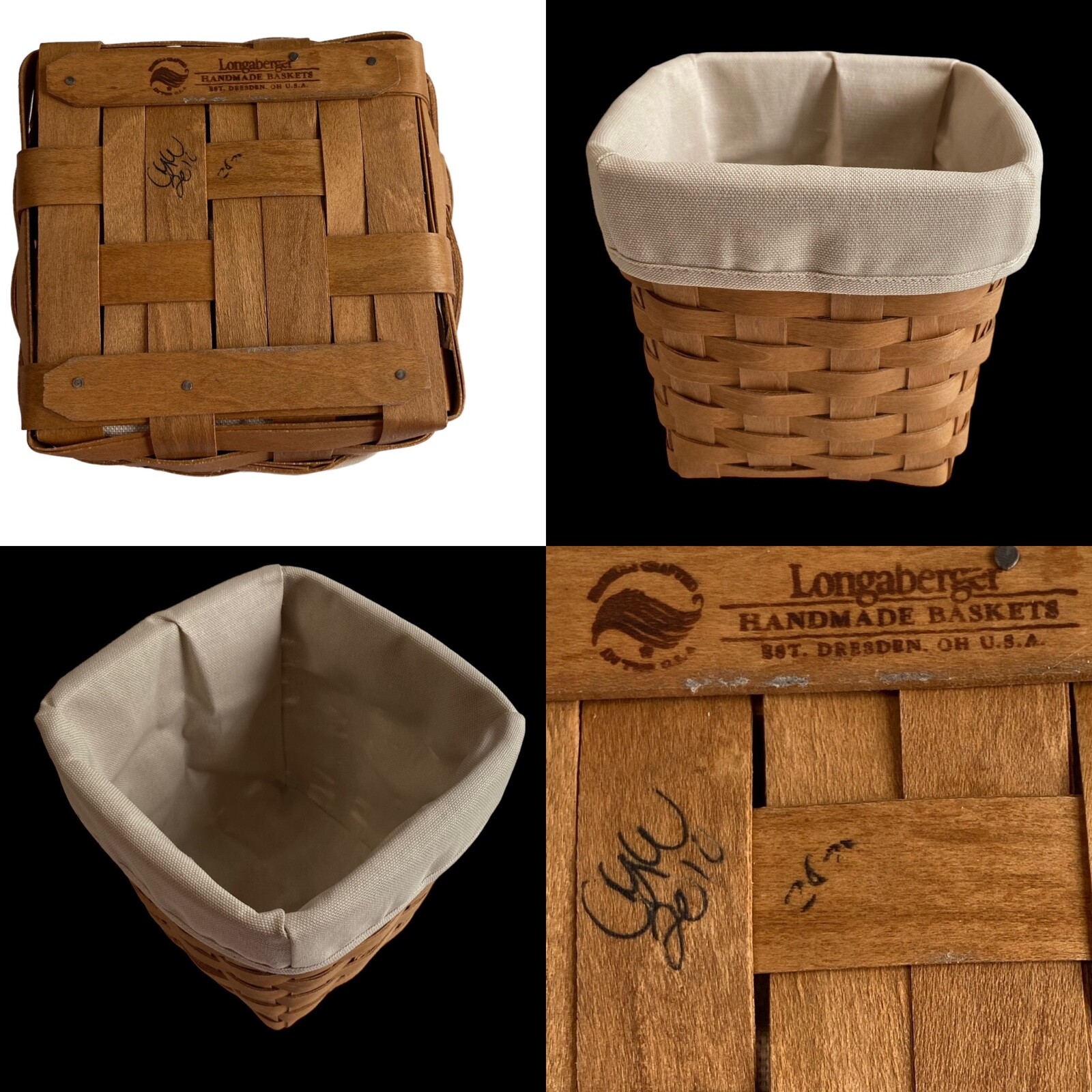 Small Longaberger Basket with Fabric Liner SIGNED 2010