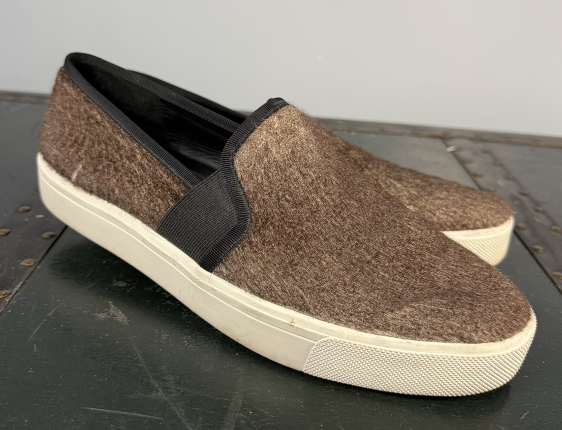 Vince Brown Leather Calf Fur Slip On Shoes Sneakers Women's Size US 9.5M EUR 41
