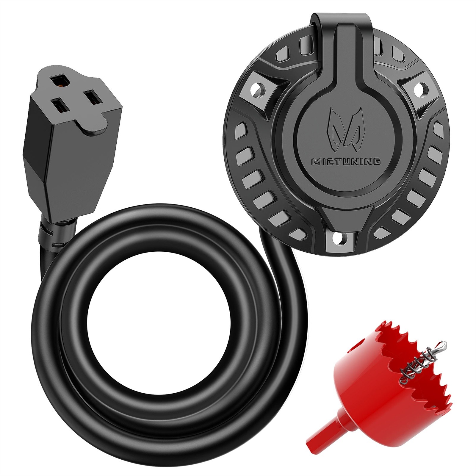 15A 12AWG RV Shore Power Inlet Socket, 125V AC Port Plug Adapter For Trailer RV
