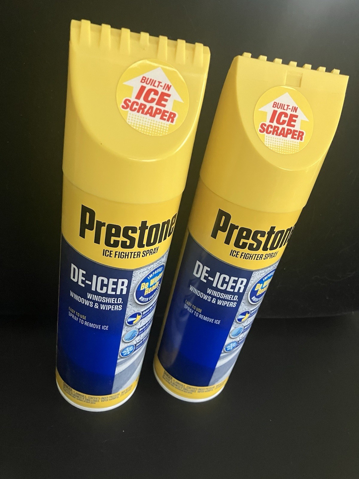 2 Pack-PRESTONE Windshield De-Icer-Spray Canister (17 oz.) Built In Ice Scraper