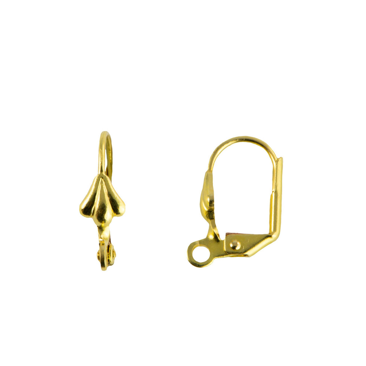 Raw Brass Lever Back Ear Wires with Fleur De Lis Adornment and Loop (10)
