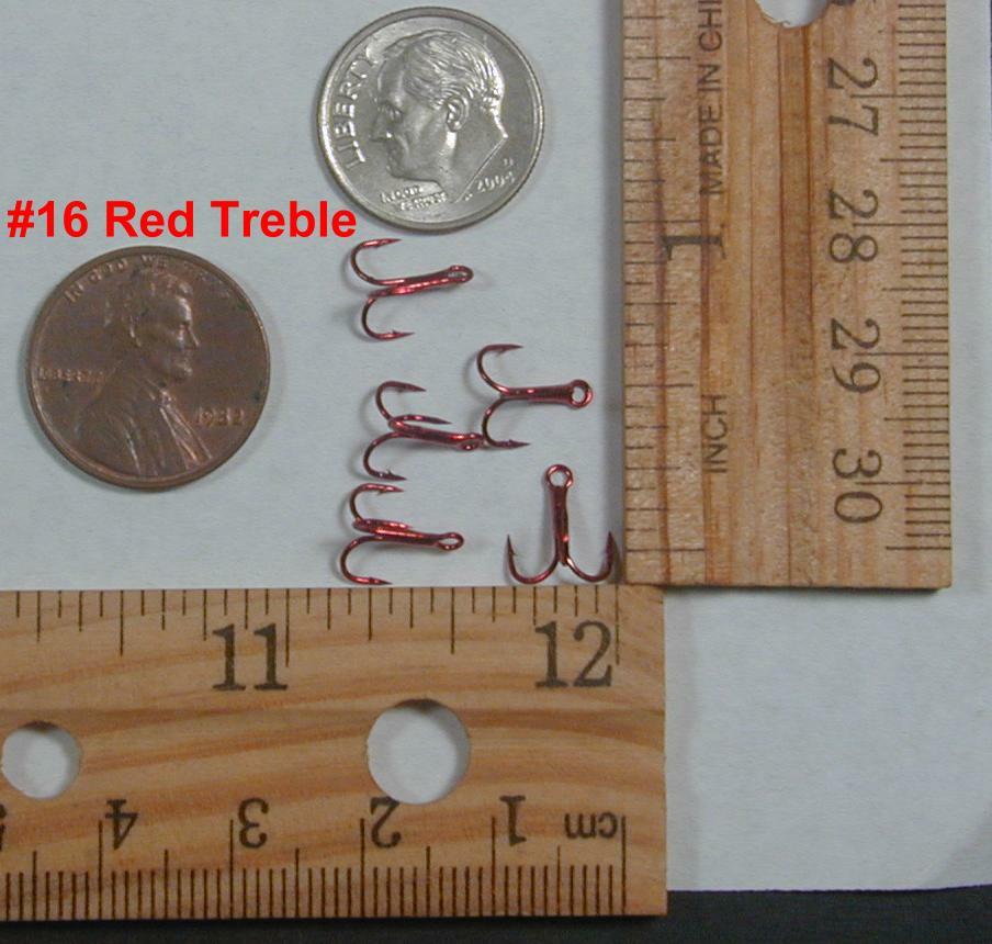 Size #16 16 Trebles 97-100+  Red round bend trout crappy perch Hooks Bait Lure
