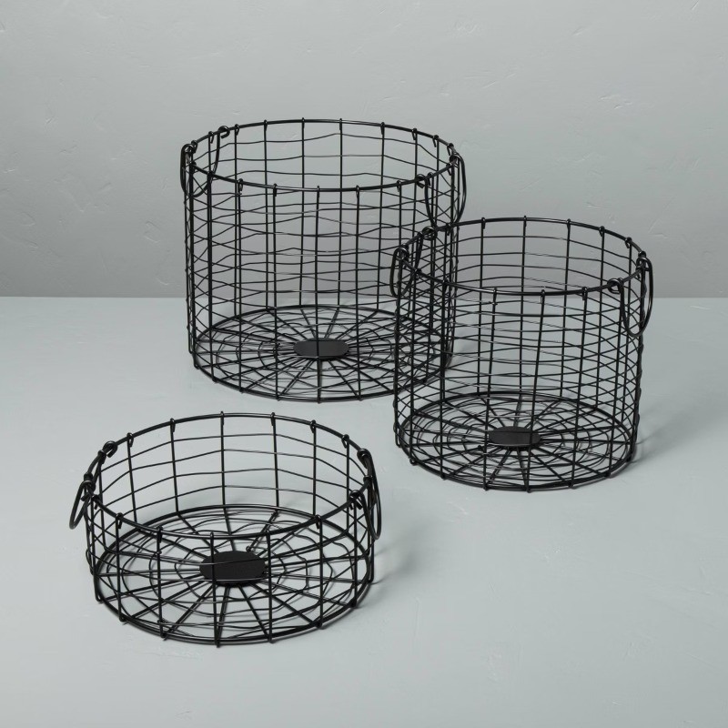Small Round Wire Storage Basket with Handles Black