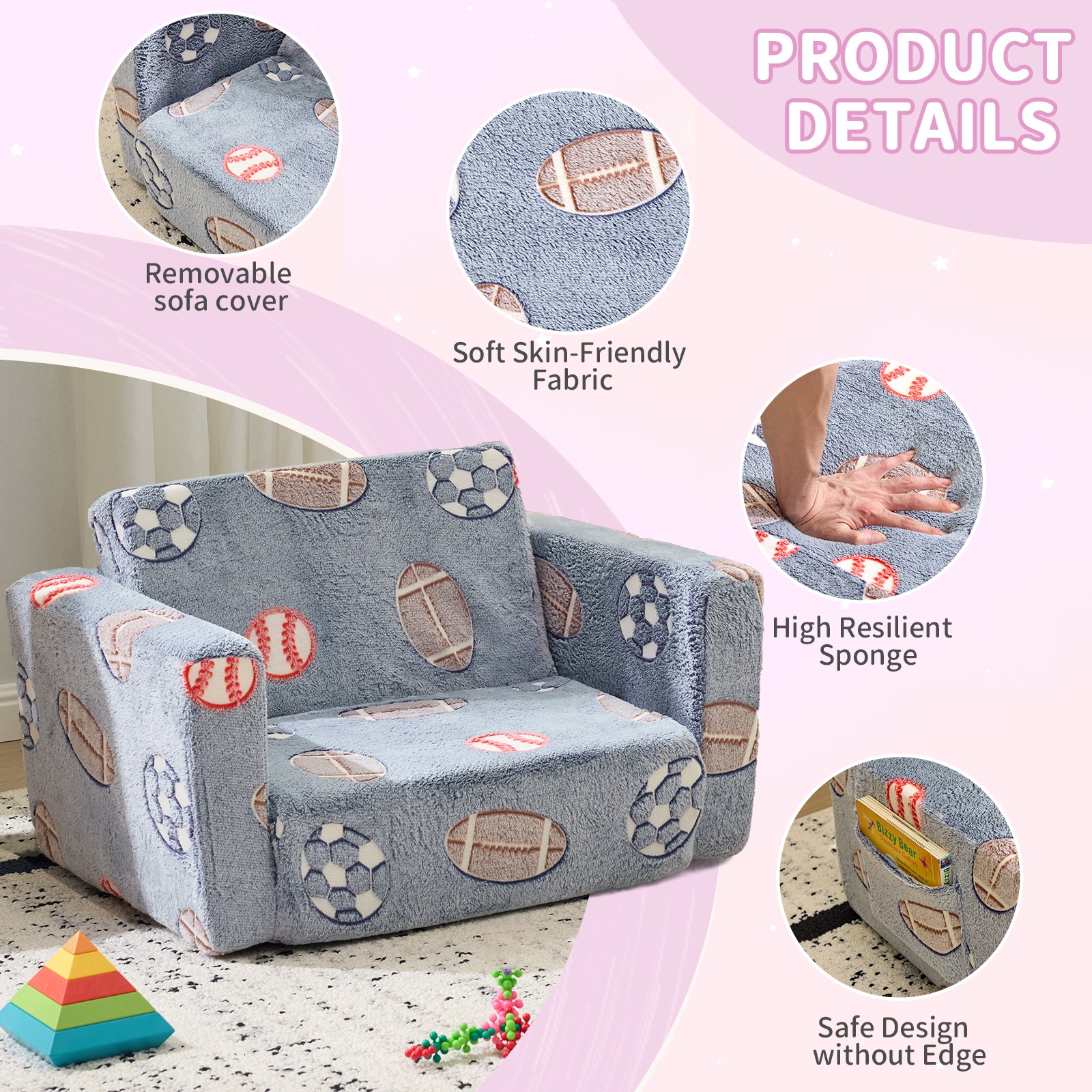 Foldable Sofa Bed with Night Glow – 2-in-1 Convertible Children’s Lounge Chair