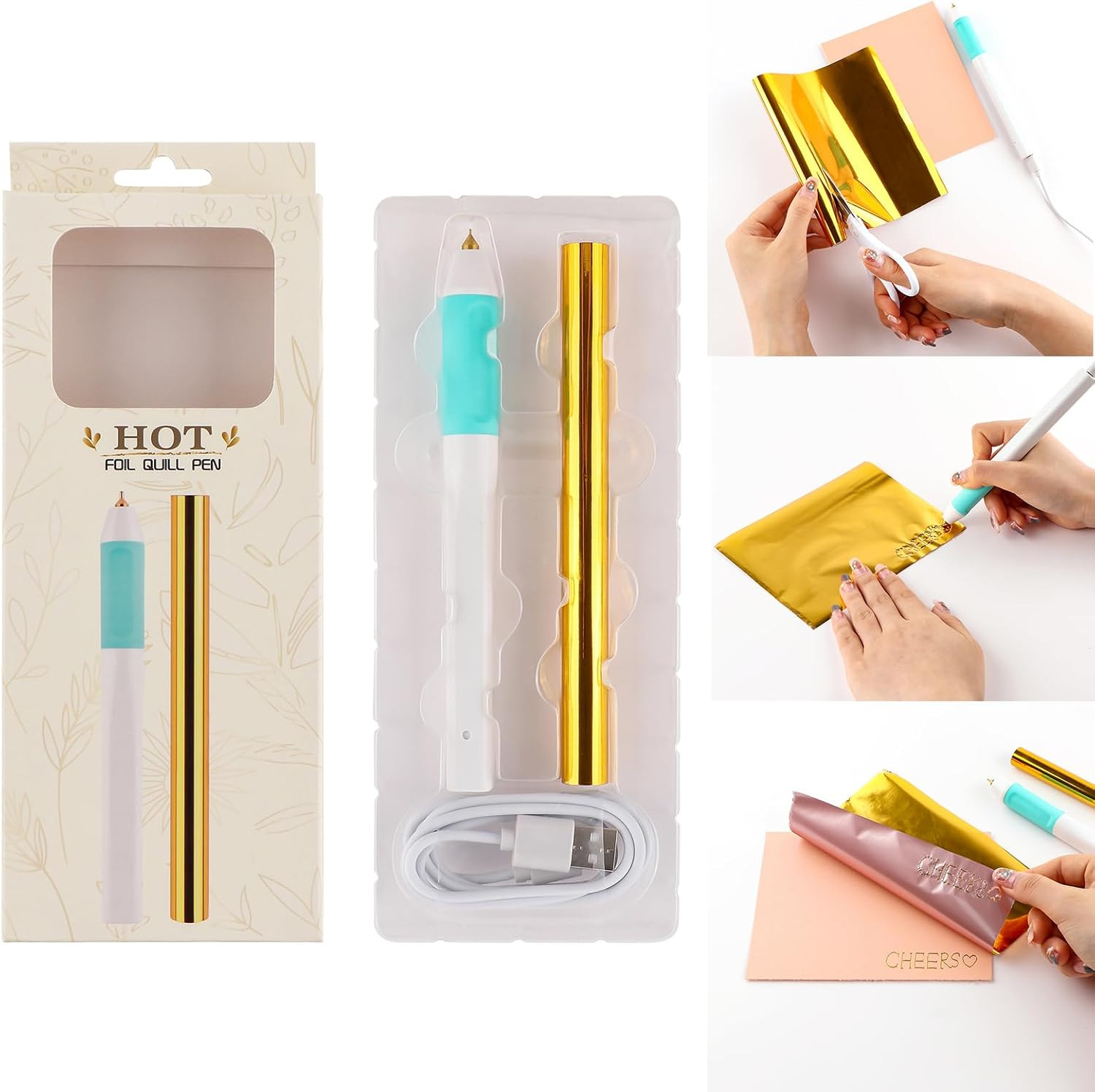 Craft Pen Tool,Heated Foil Pens & Gold Glimmer Hot Foil Roll Sets,Heat Active Pe