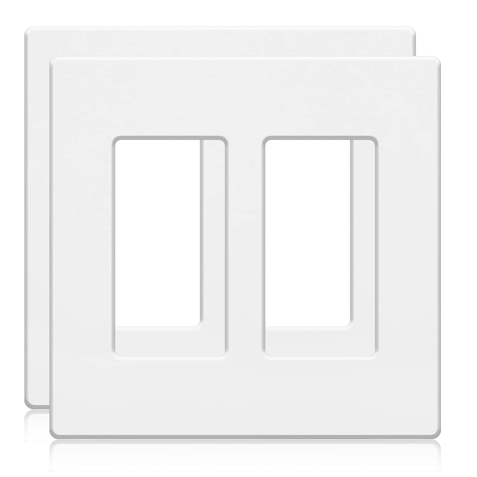 2-Pack 2-Gang Screwless Wall Plate Double Decorator Outlet Covers | Hidden Sc...