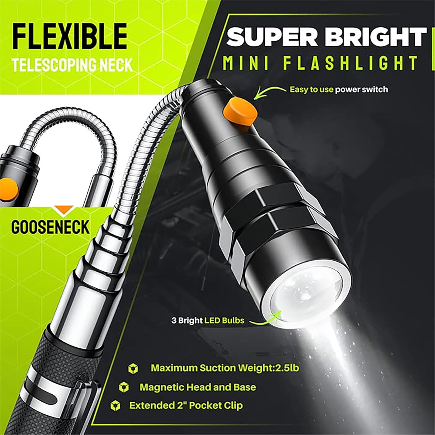 Telescoping Magnetic Pickup Tool Set, Inspection Mirror Telescoping, LED Flashli