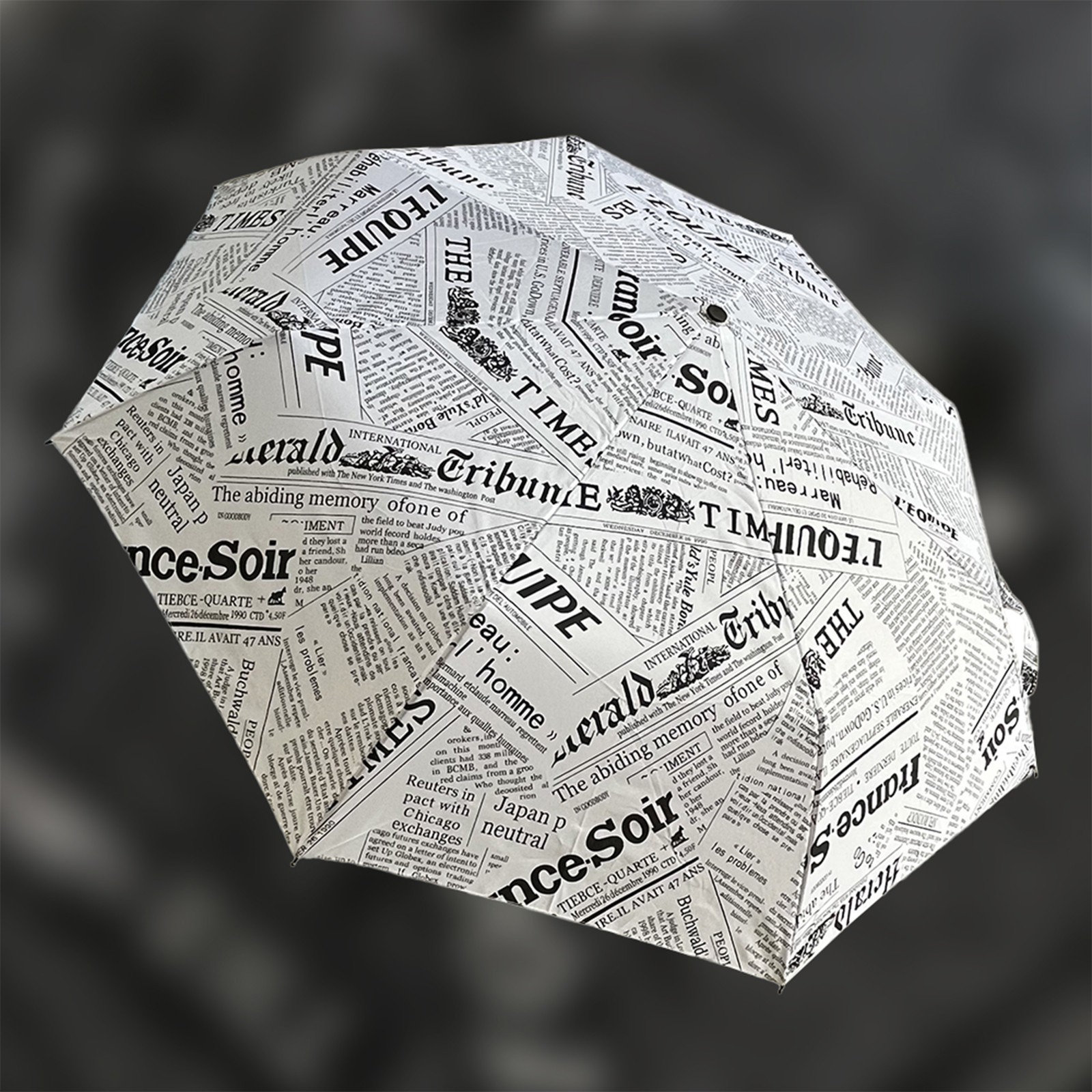 ENAPY Automatic Folding Rain Umbrella with UV Protection - White Newspaper