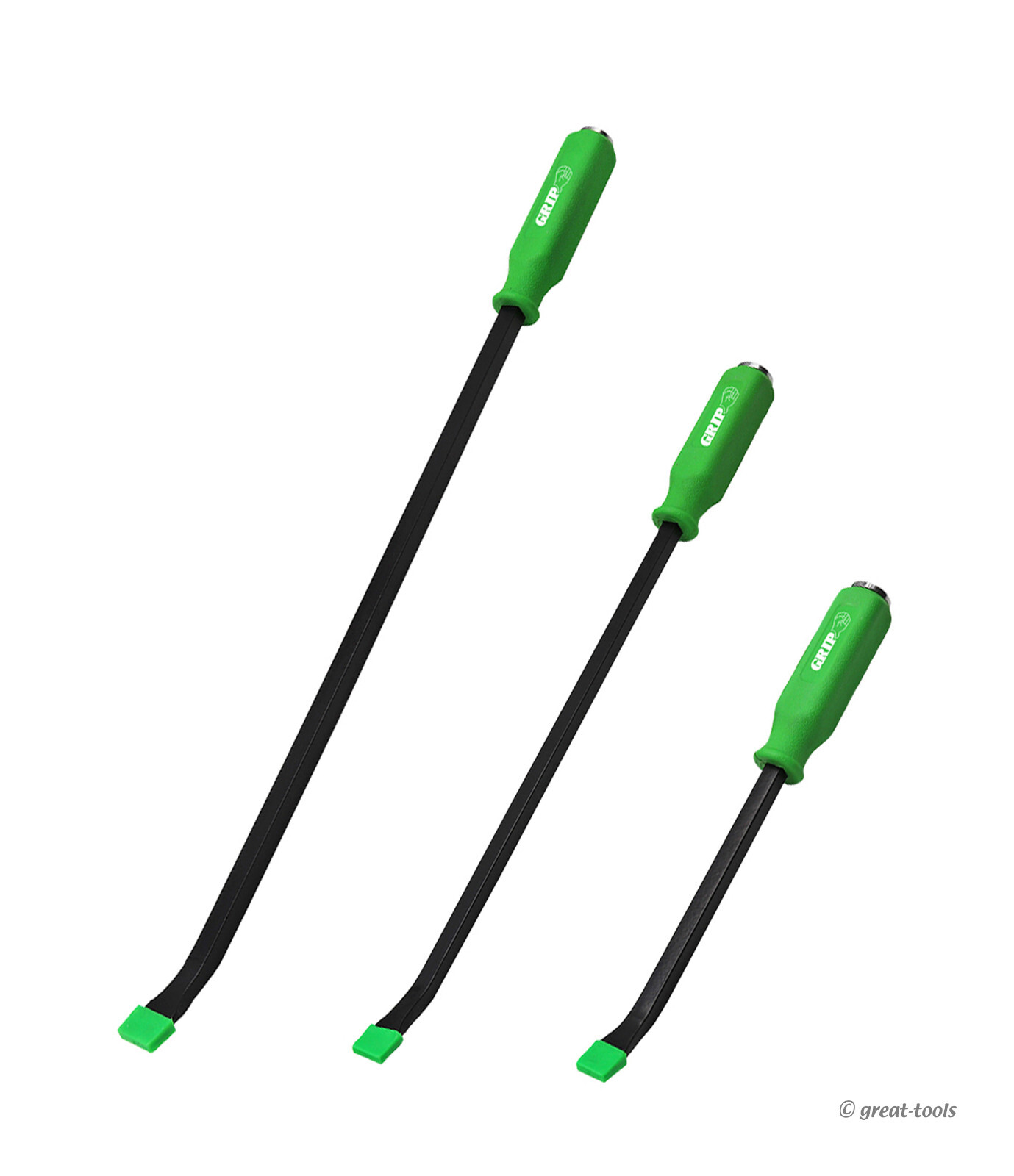 3-PC PRY BAR SET WITH STRIKING CAPS – automotive hand tools – green tool handles
