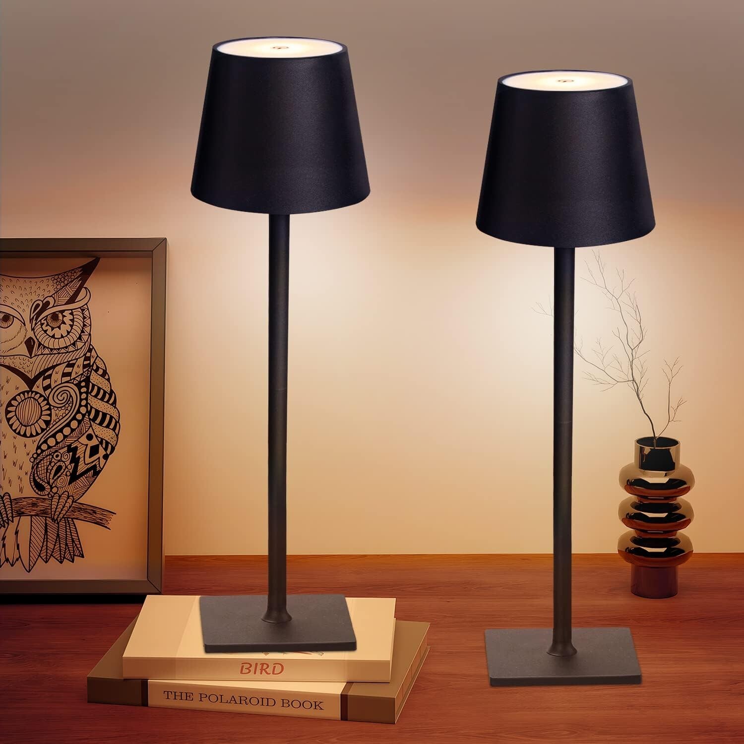 2 Pack Cordless Table Lamps 3 Colors Stepless Dimming Rechargeable