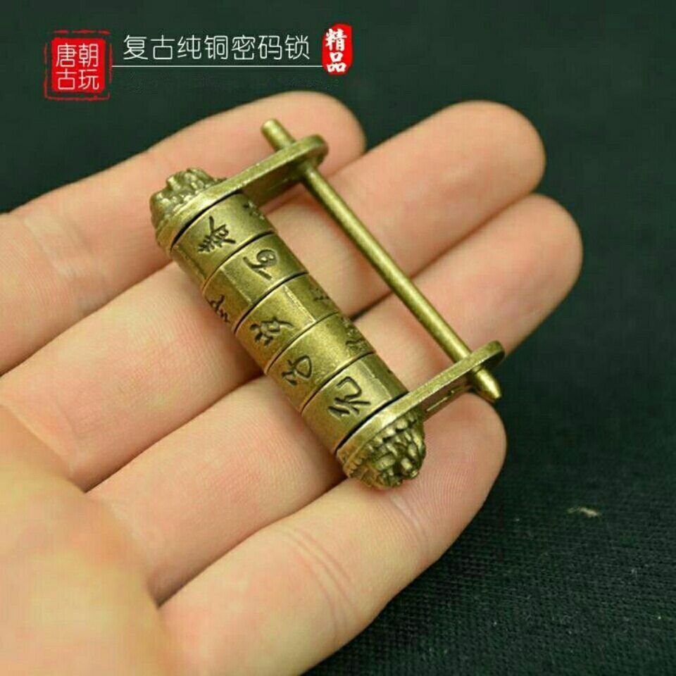 Style Chinese Brass Padlock Horizontal Bolt Lock Vintage Password Lock