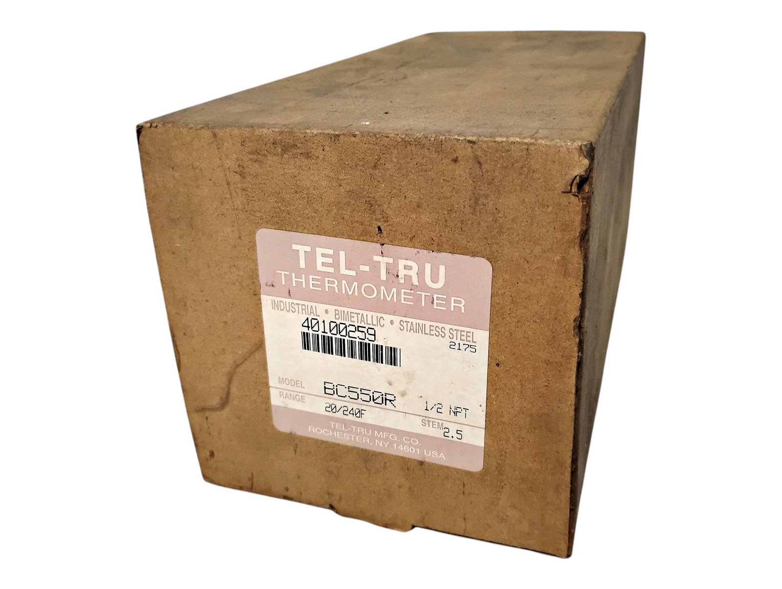 Tel-Tru BC550R 1/2" NPT 20-240 Deg F 2.5" Stem Bimetallic SS Thermometer
