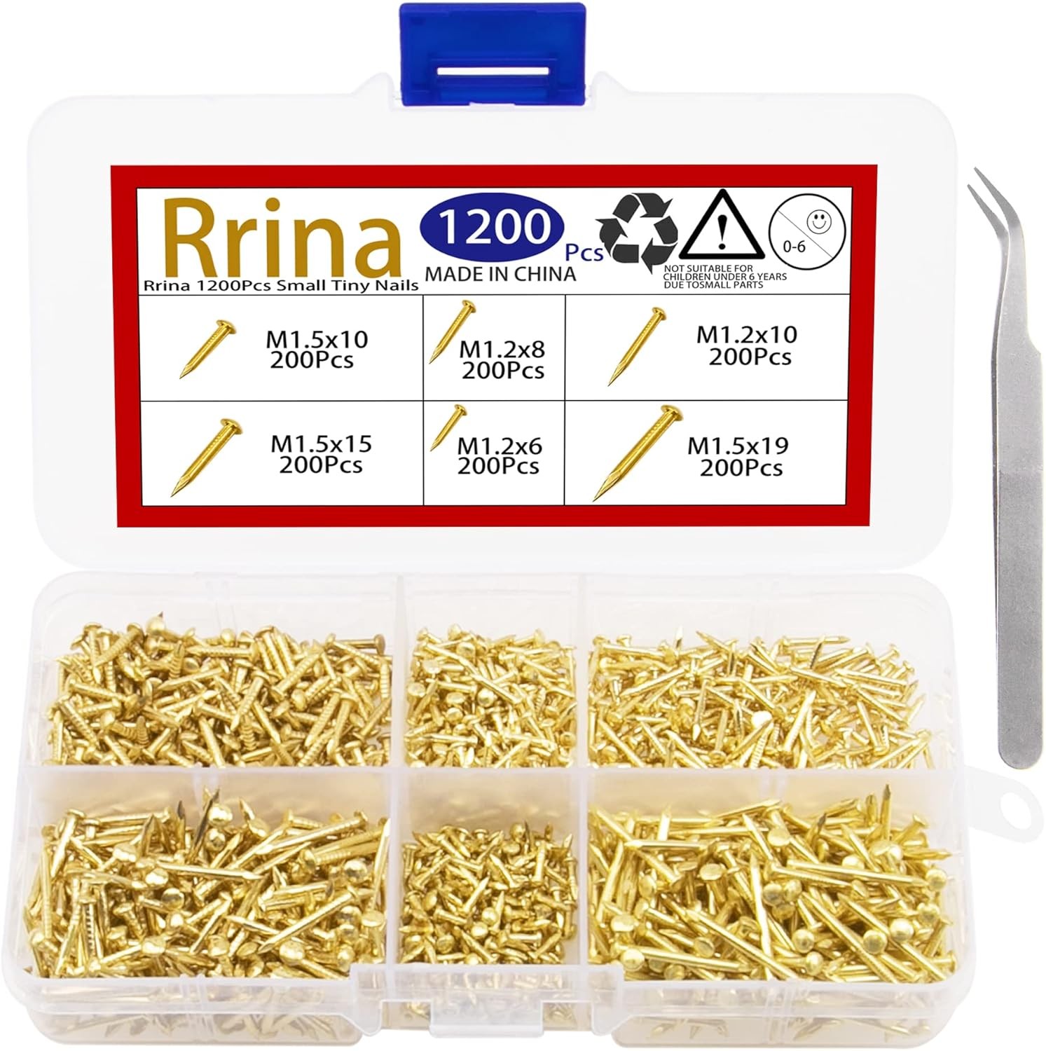 1200Pcs Small Tiny Nails Carbon Steel Brass Plated for Wooden DIY Micro Mini...