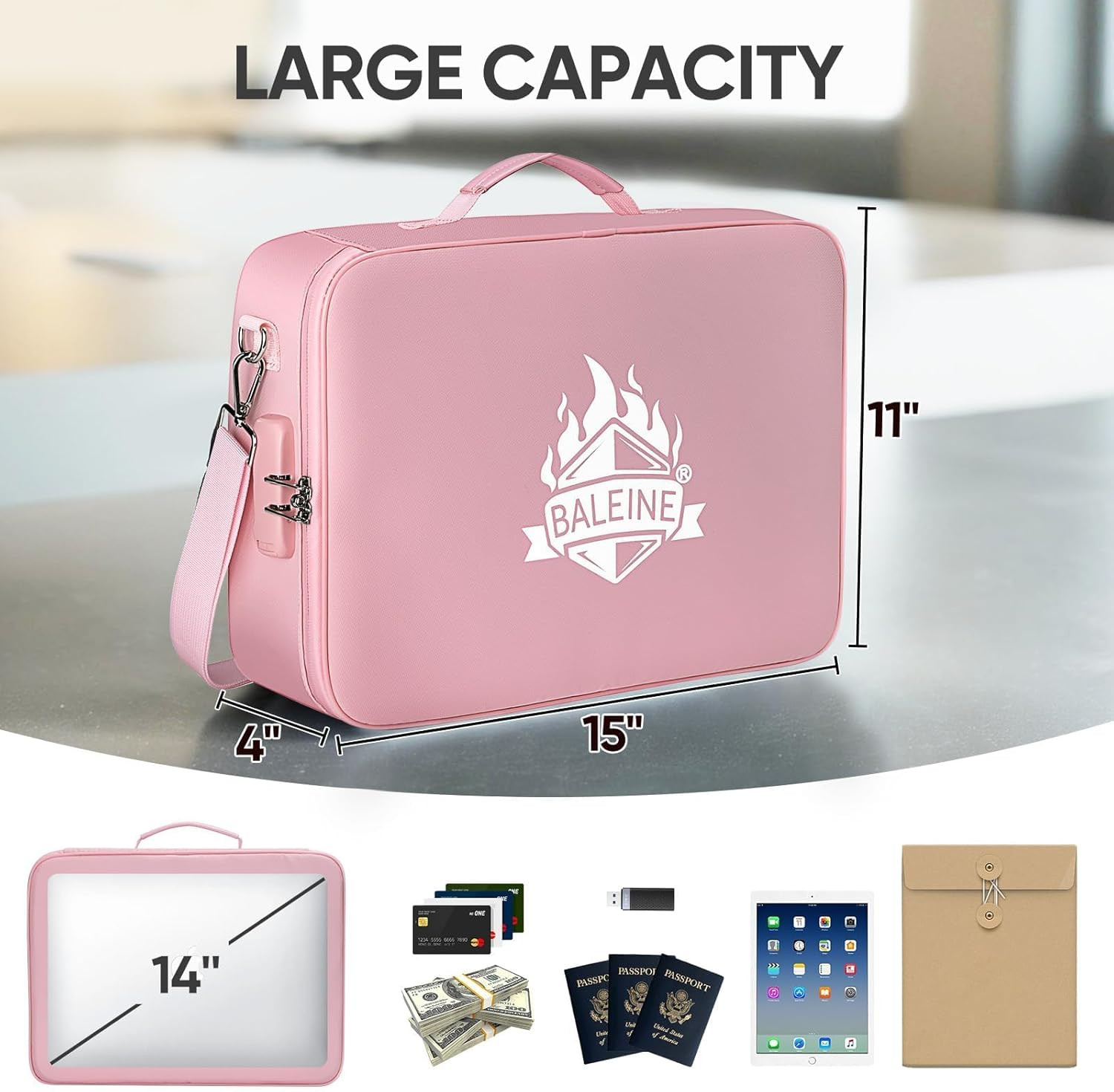 Fireproof Document Box with Lock, Portable Fireproof Document Bag Waterproof Fir