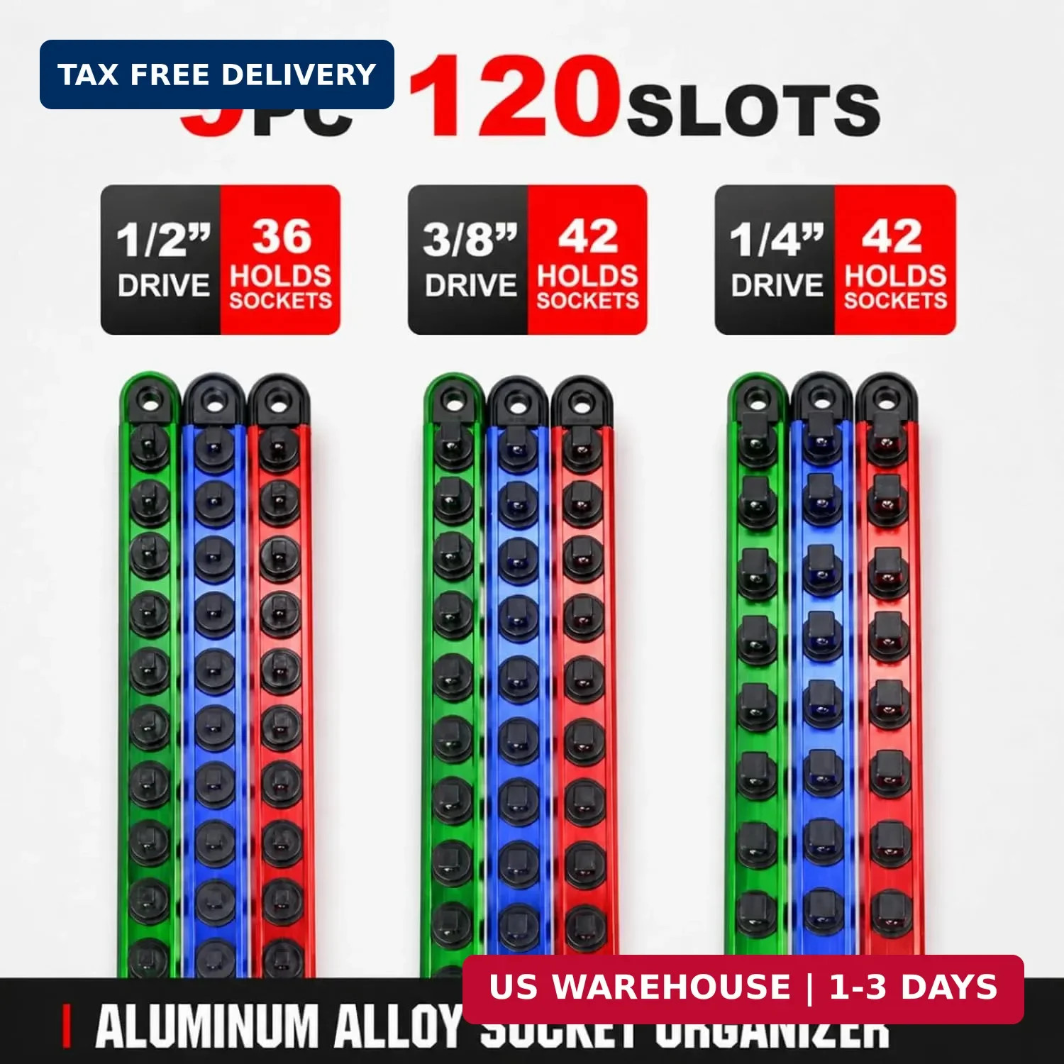 Magnetic Socket Organizer Set | 1/4" 3/8" 1/2" Socket Rail with 120 Clips | 9PCS