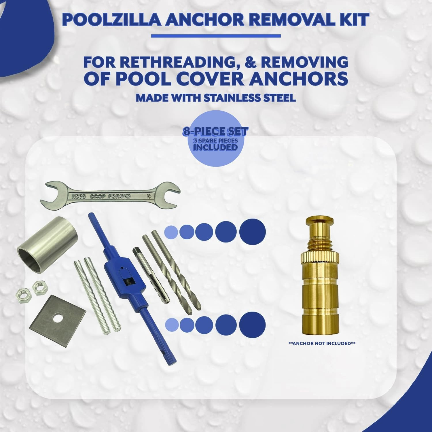 Poolzilla Anchor Removal Tool Kit, 8 Piece Set for Rethreading and Removing Pool