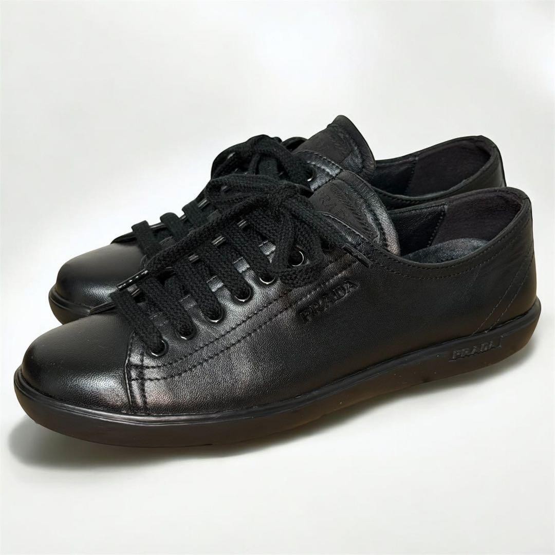 Prada Low Cut Sneakers All Leather Black Size EU36.5/US6.5 Women's 23.5cm