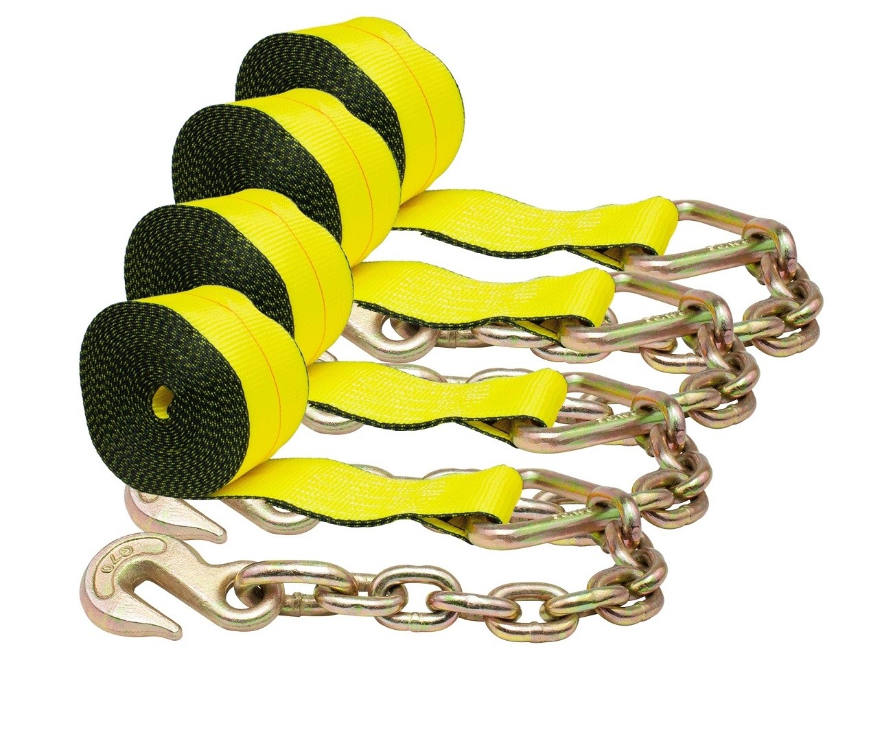 (4 Pack) 4"x30' Winch Straps w/chain, WLL 5400  Flatbed Tie Down Strap