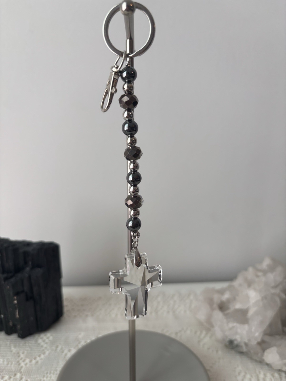Handmade Beaded Cross Keychain