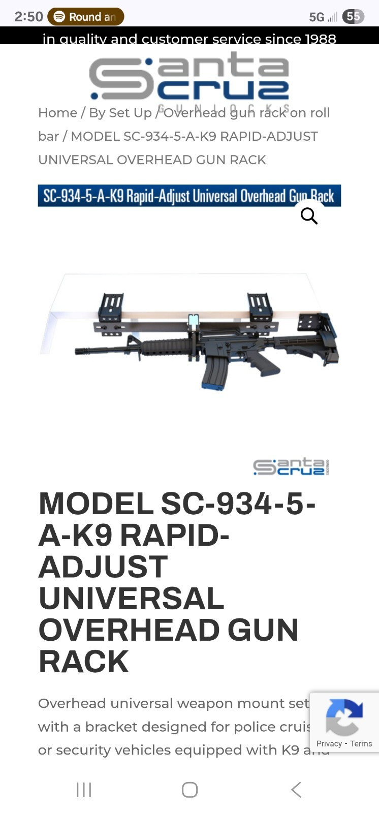 Santa Cruz Gun Lock Single Weapon Overhead Holder Gun Rack Mount
