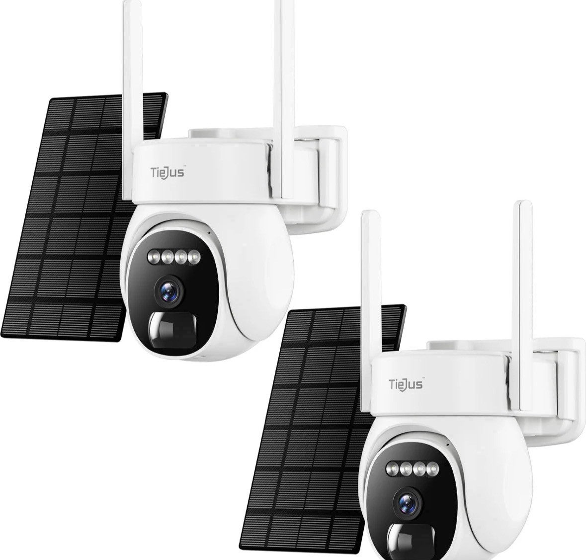 Tiejus Wireless Solar Powered PTZ Outdoor IP Security Camera System 2-Pack