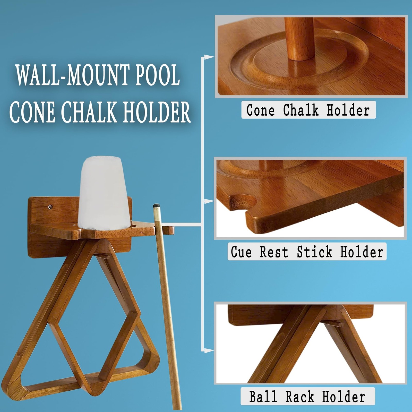 Pool Cue Stick Claw Holder Hold 2 Billiard Cues, Cone Chalk Holder with Ball ...