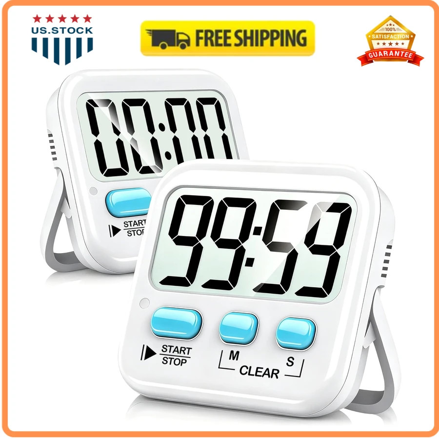 2 Pack Digital Kitchen Timer Magnetic Countdown Up Classroom Timer with Mute...