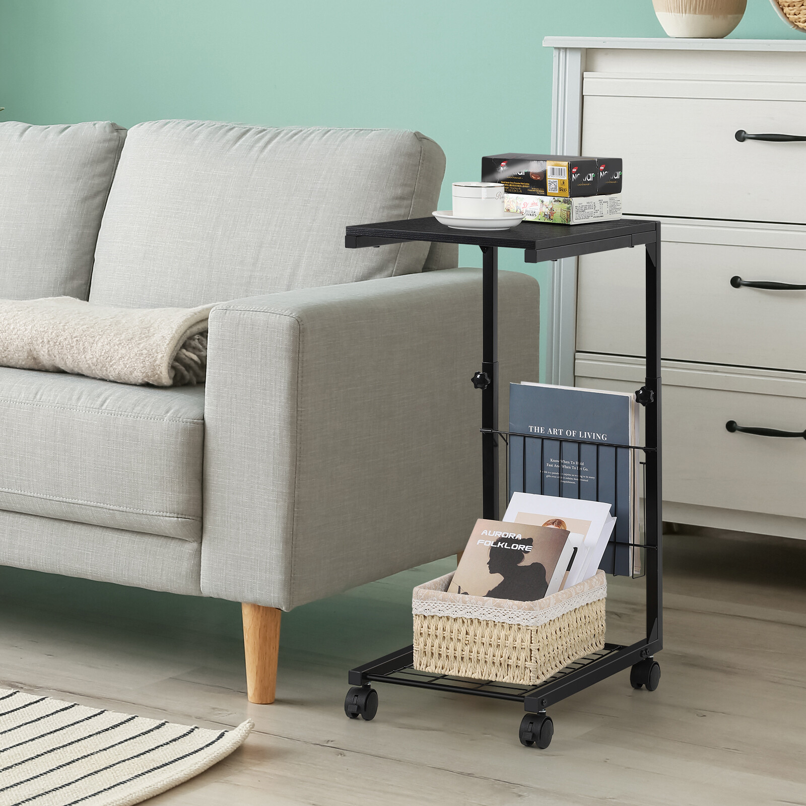 C-Shape Sofa Side Table Laptop Coffee End Table Height Adjustable Snack Table US