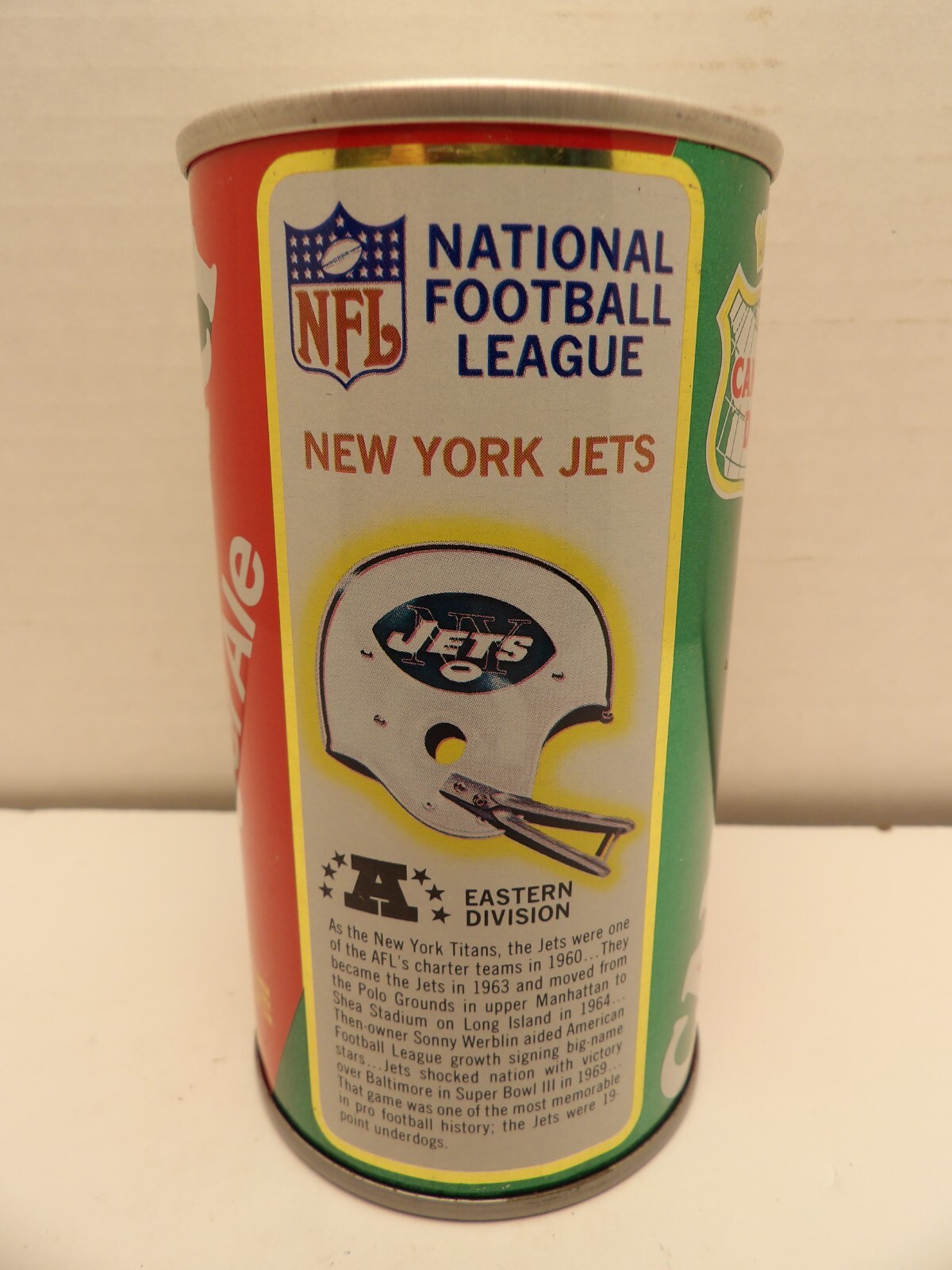 CANADA DRY GINGER ALE NEW YORK JETS FOOTBALL STRAIGHT STEEL PULL TAB SODA CAN