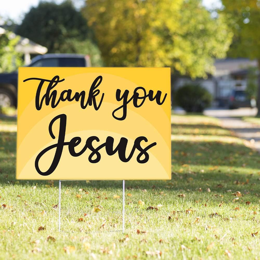 Thank You Jesus Yard Sign – 23In X 17In Weather Resistant Yard Sign with Stakes,