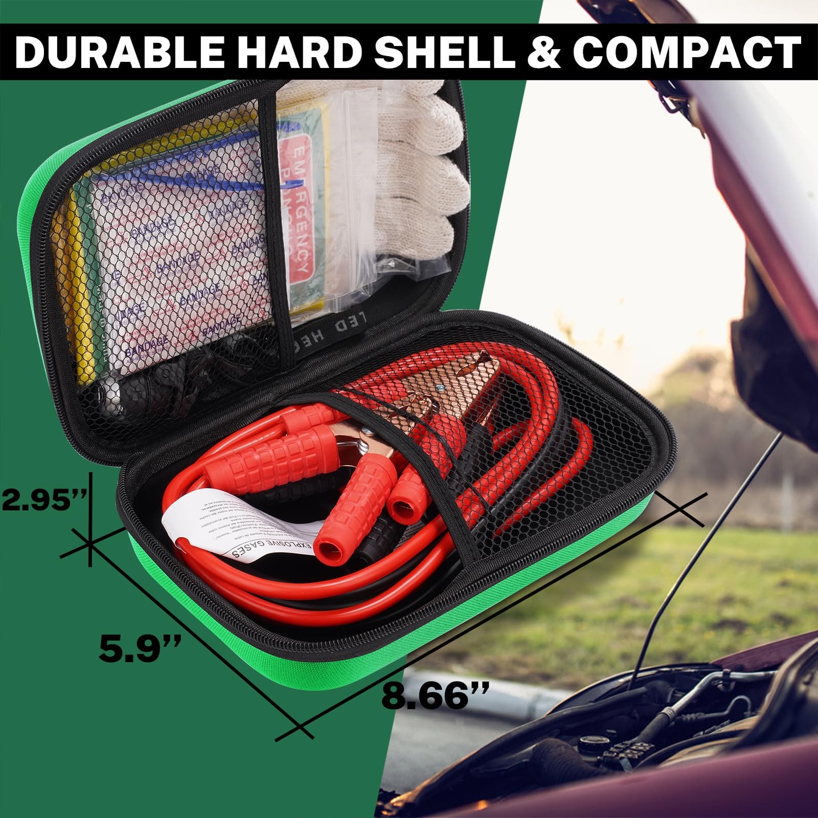 Emergency Car Kit with Jumper Cables, Automotive Safety Gear for Vehicles