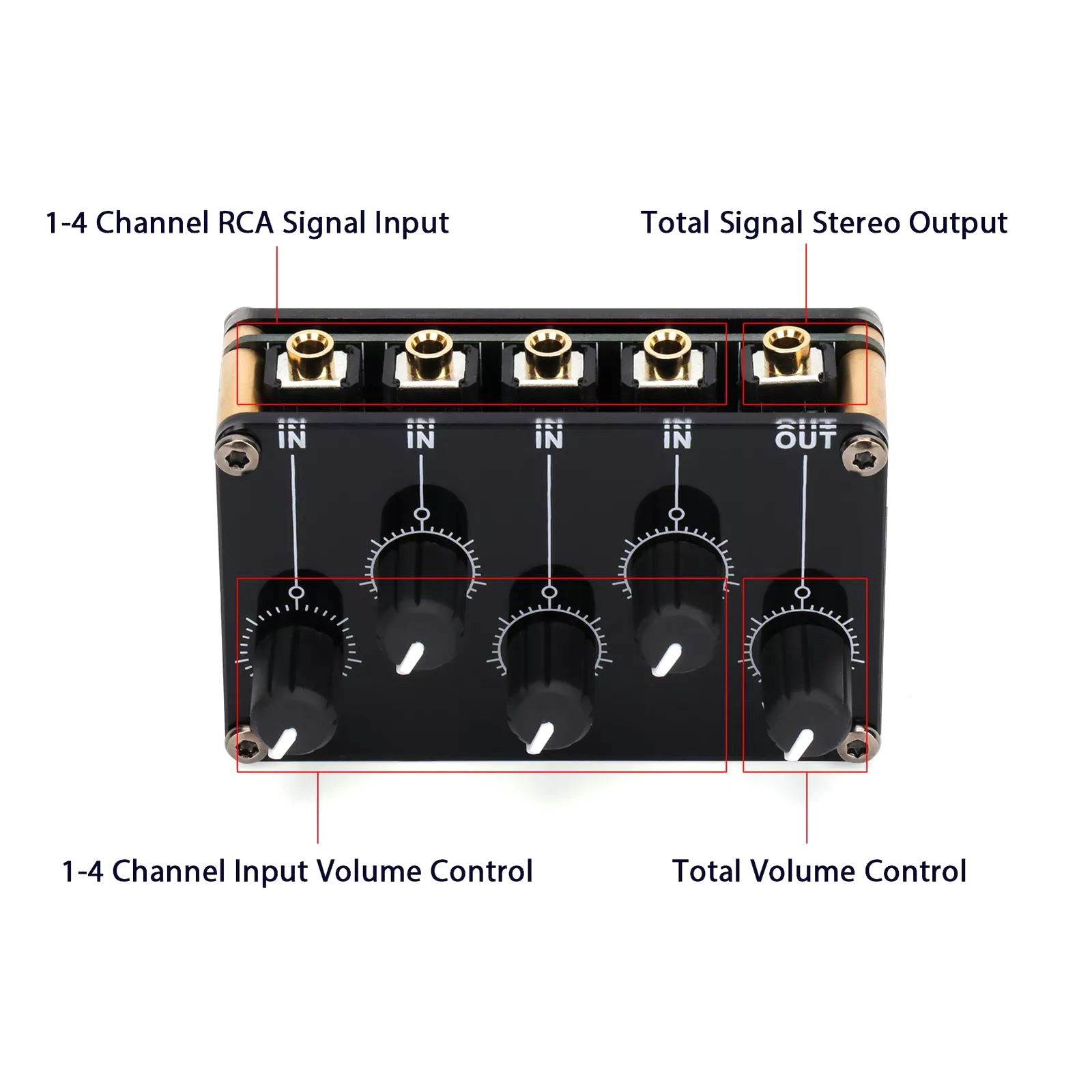 4 Channel 3.5mm Portable Stereo Audio Mixer With Multi-Device Compatibility
