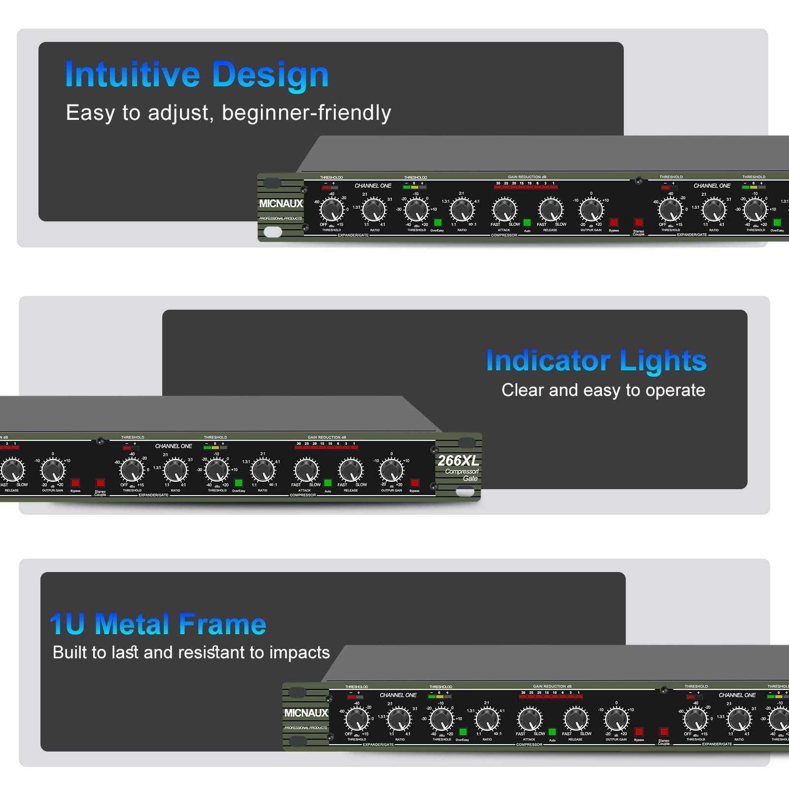 MICNAUX Audio Compressor, Professional Dual-Channel Black Dynamic