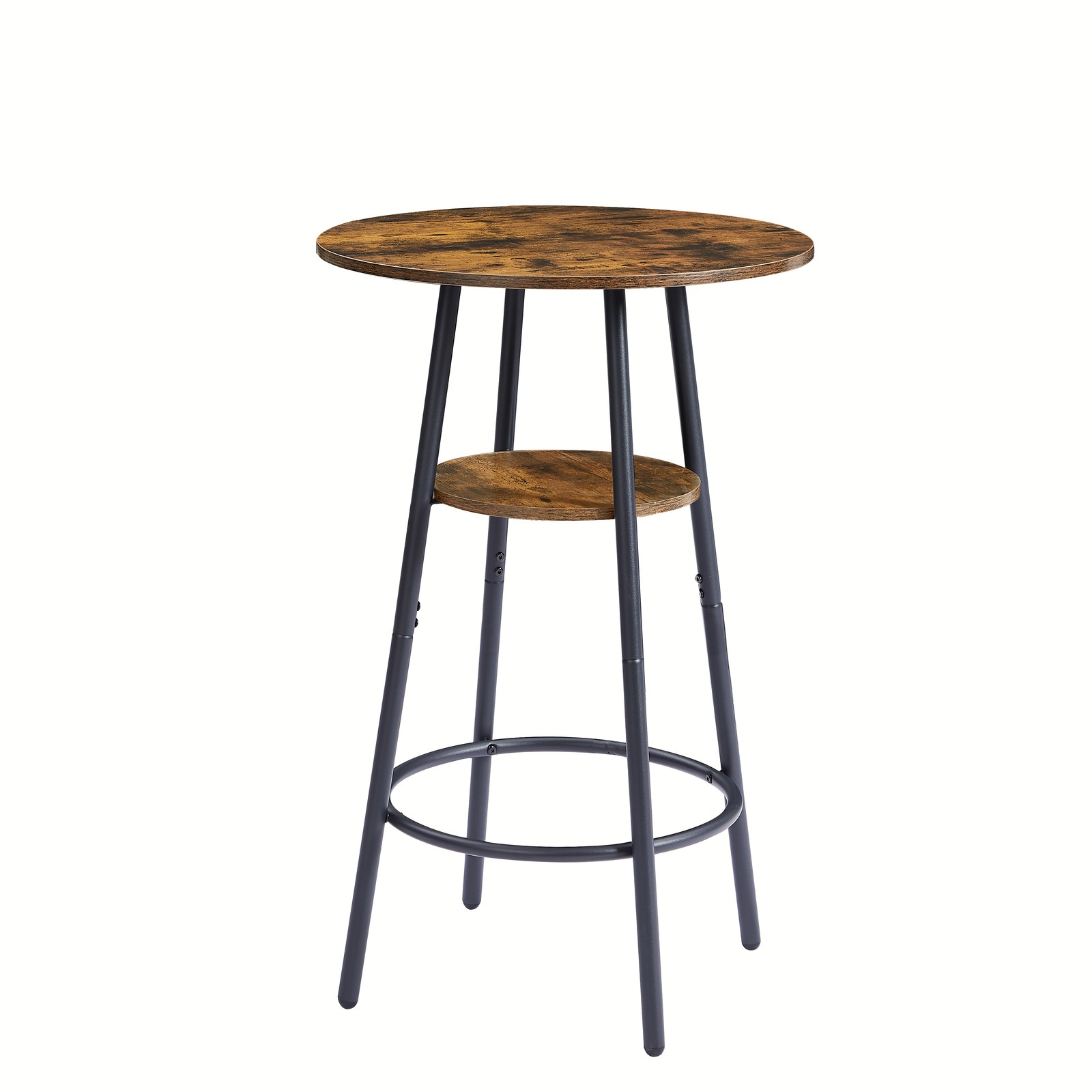 Round bar stool set with shelves, stool with backrest Rustic Brown, 23.6'' Dia