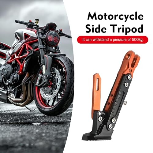 Motorcycle Kickstand, Height Adjustable CNC Alloy Side Stand with 1 PC Orange