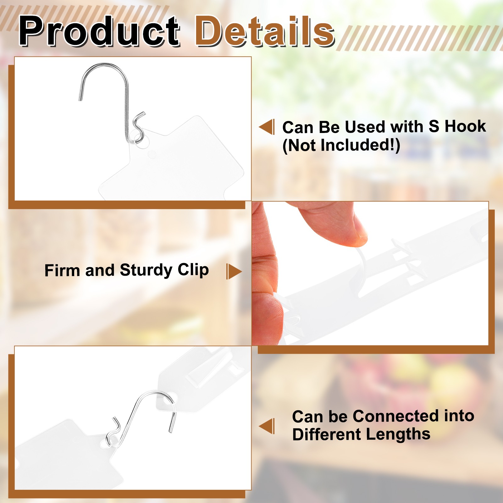 10Pcs Hanging Merchandise Strips, 31.5" Display Rack Stand, Clear