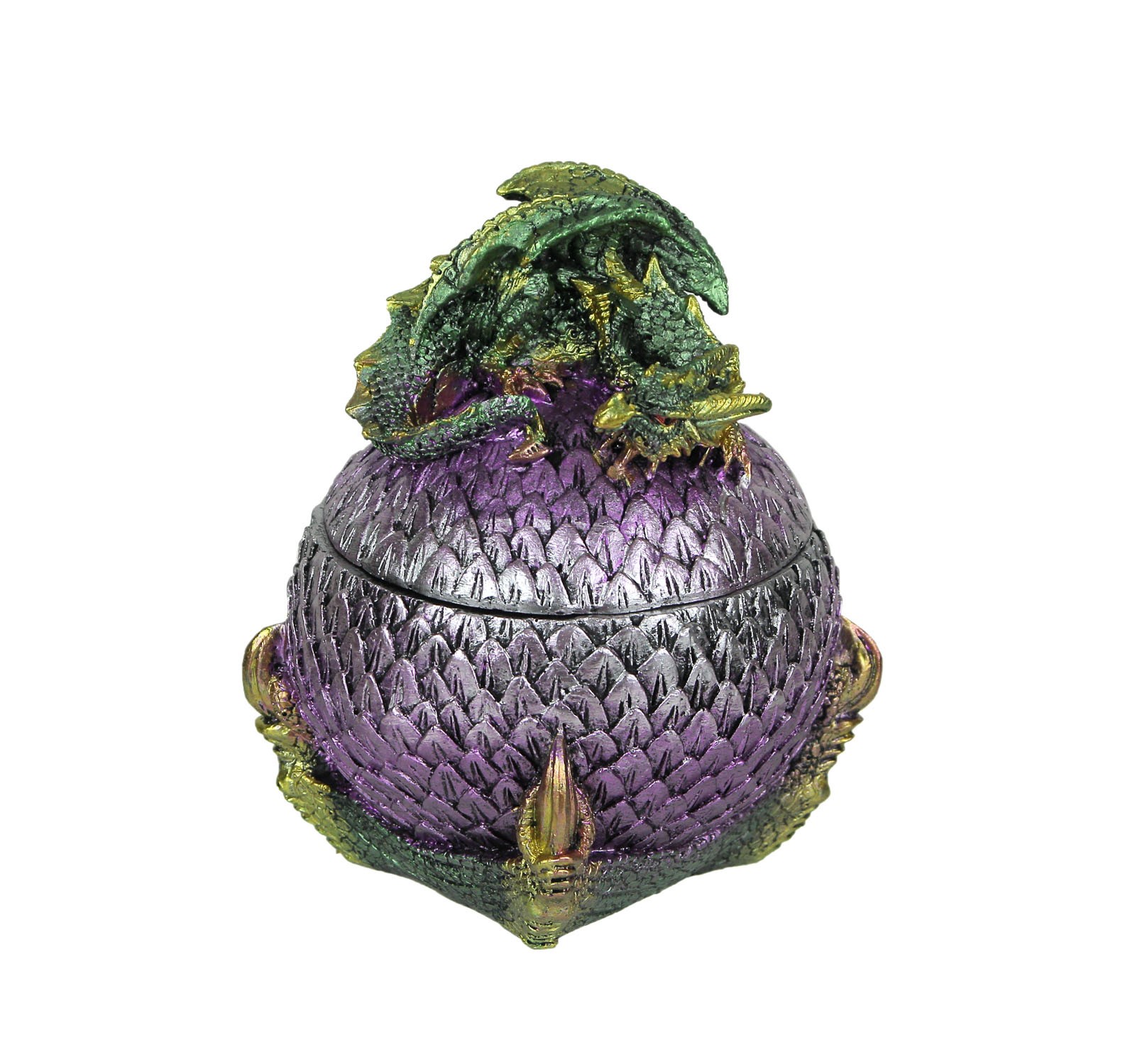 Hand Painted Green and Purple Sleeping Dragon On Egg Lidded Trinket Box